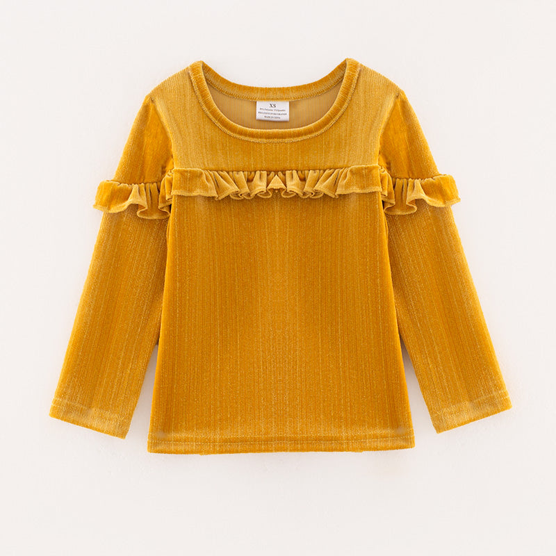 （In Stock E19-4-2）Girls Spring Yellow Velvet Top