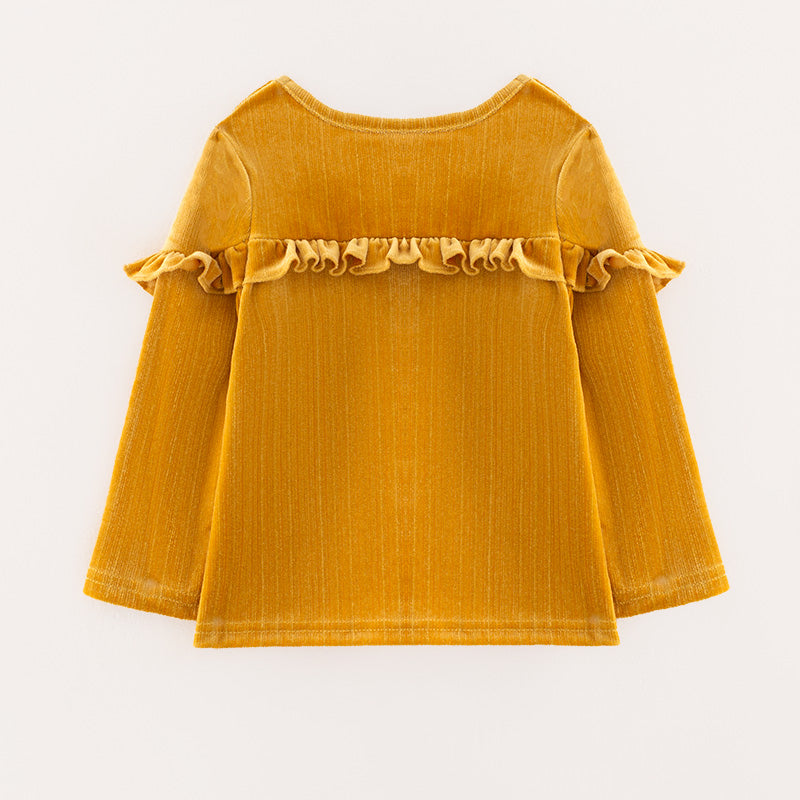 （In Stock E19-4-2）Girls Spring Yellow Velvet Top