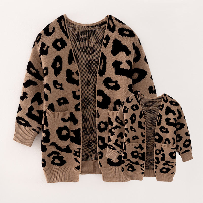 （In Stock G24-1-2 G24-3-1）Girls Fall Leopard Print Sweater Cardigan