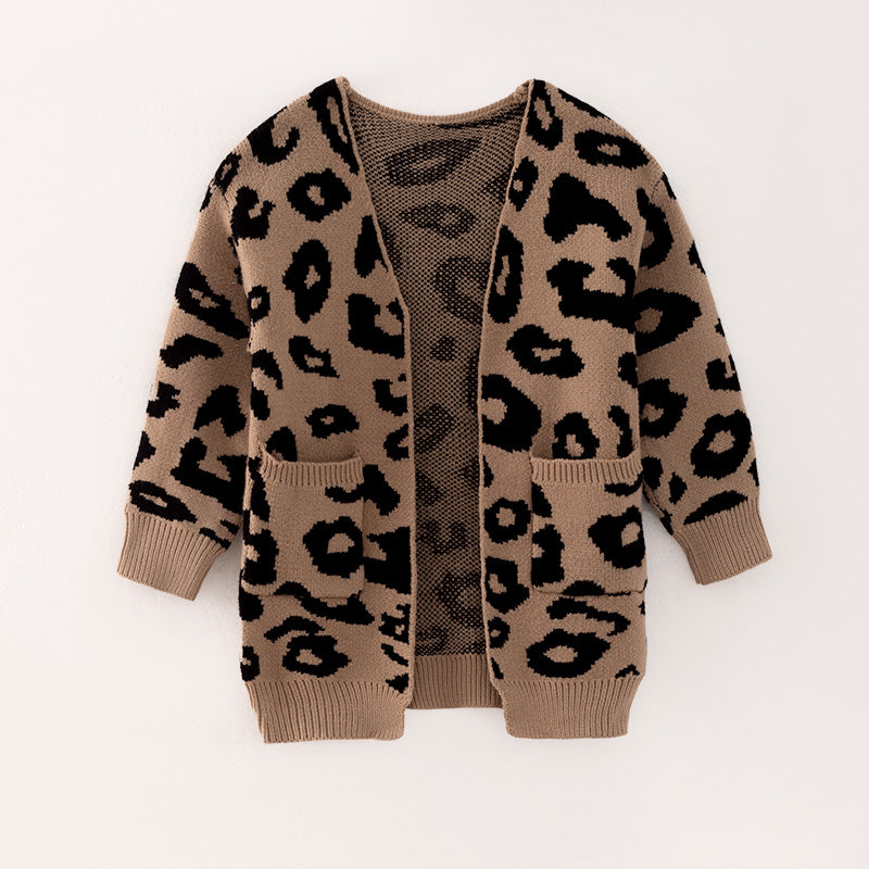 （In Stock G24-1-2 G24-3-1）Girls Fall Leopard Print Sweater Cardigan