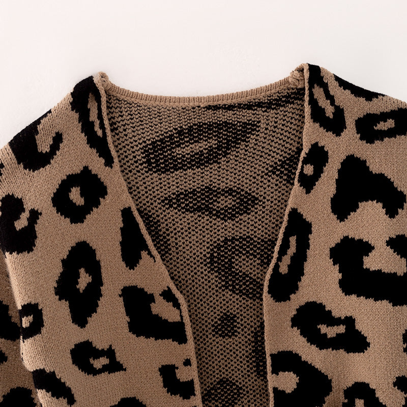 （In Stock G24-1-2 G24-3-1）Girls Fall Leopard Print Sweater Cardigan