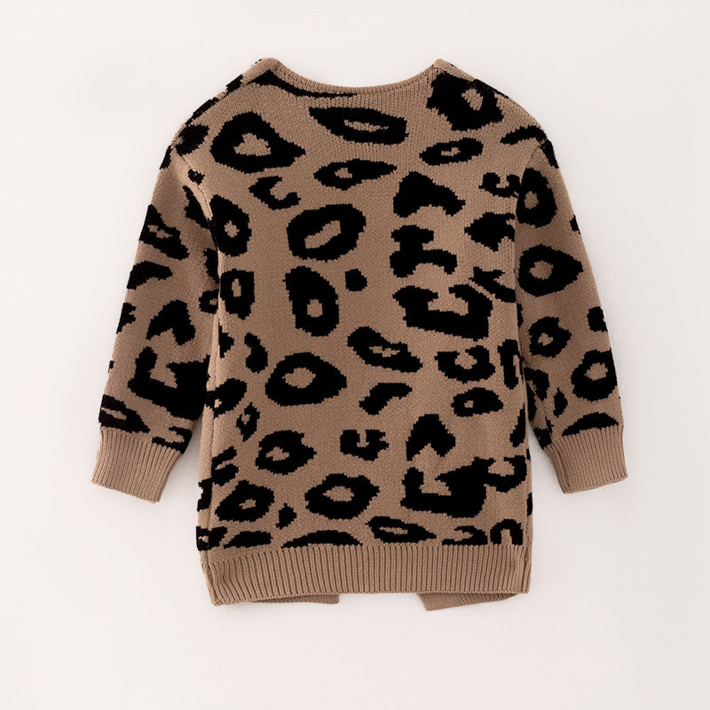 （In Stock G24-1-2 G24-3-1）Girls Fall Leopard Print Sweater Cardigan