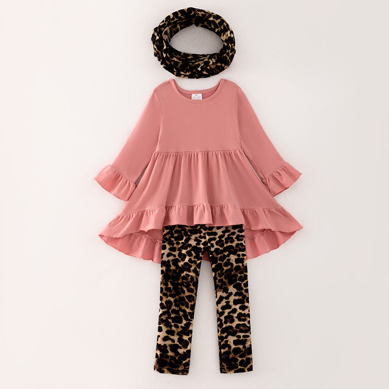 （In Stock G23-2-2）Girls Fall Leopard Print Outfit Set