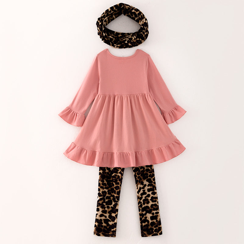 （In Stock G23-2-2）Girls Fall Leopard Print Outfit Set