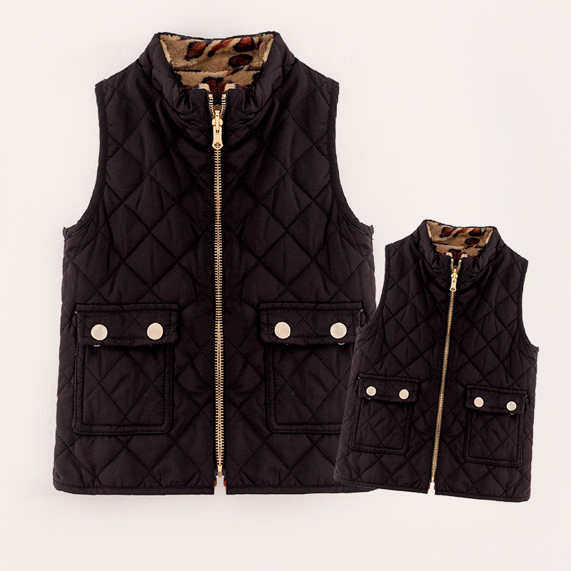 （In Stock G23-1-2 G23-2-3）Mommy and Me Black Reversible Vest