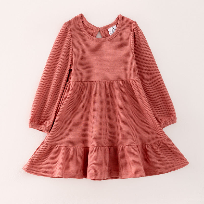 （In Stock G28-3-1）Girls Fall Pink Waffle Dress