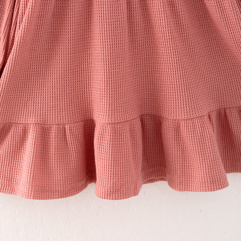 （In Stock G28-3-1）Girls Fall Pink Waffle Dress