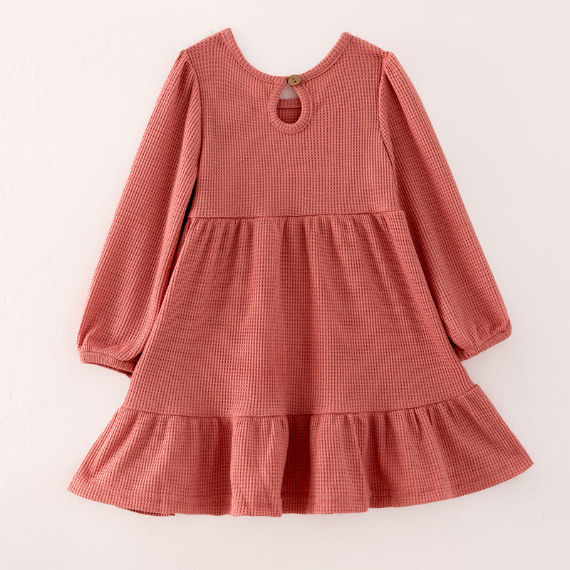 （In Stock G28-3-1）Girls Fall Pink Waffle Dress