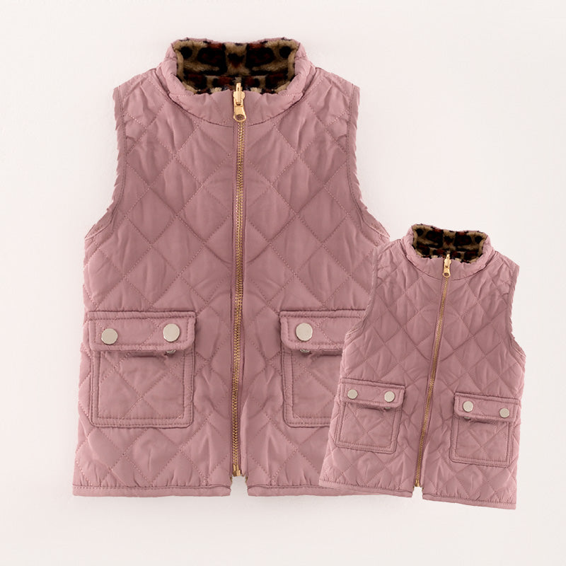 （In Stock G23-5-3 G22-5-3）Mommy and Me Smokey Pink Reversible Vest