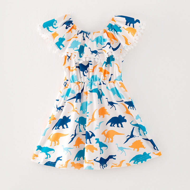 (In Stock L06-02-01)Girls Dinosaur Print Dress