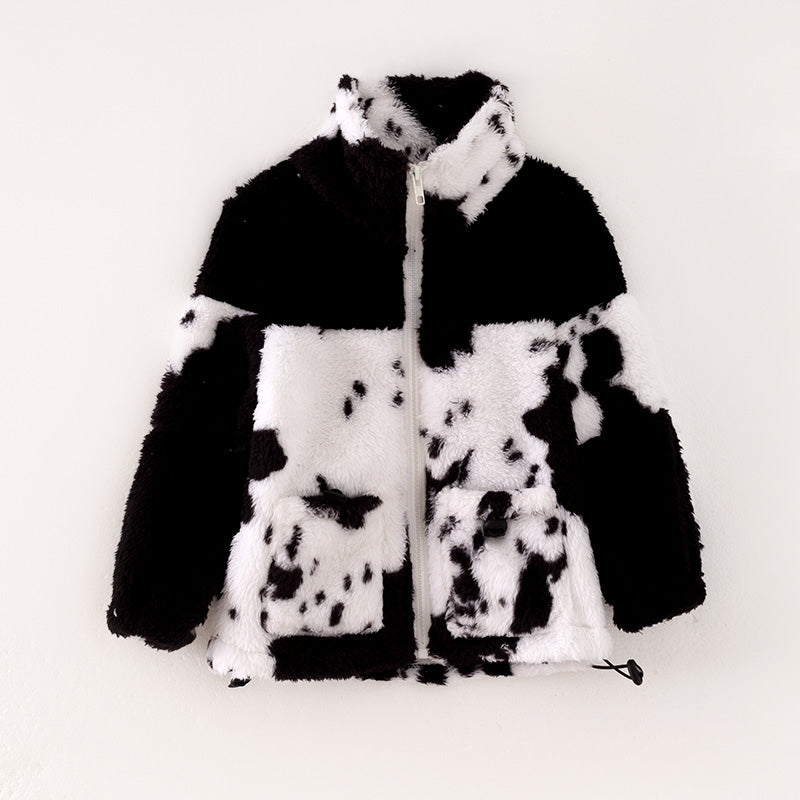 （In Stock L29-4-2）Girls Fall and Winter Cow Print Fleece Coat