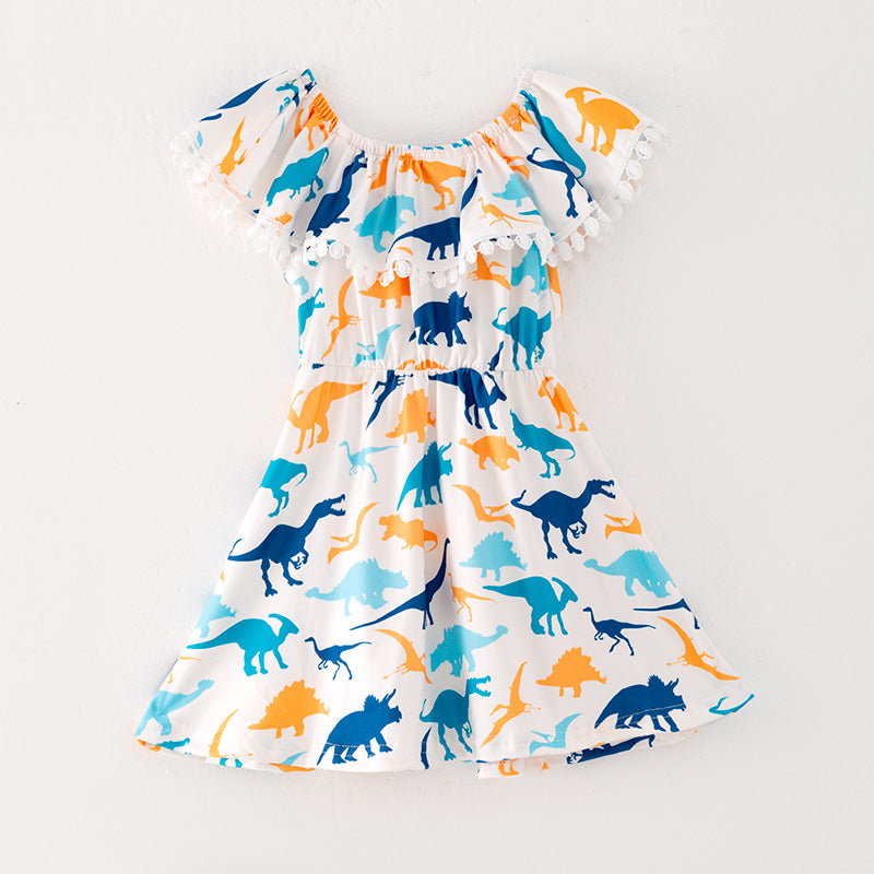 (In Stock L06-02-01)Girls Dinosaur Print Dress