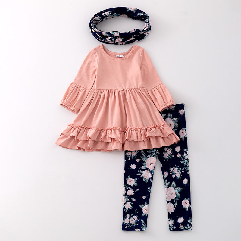 （In Stock G23-3-3）Girls Fall Floral Print Outfit Set