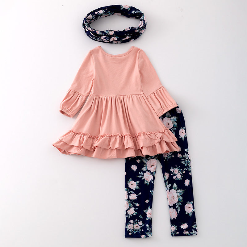 （In Stock G23-3-3）Girls Fall Floral Print Outfit Set