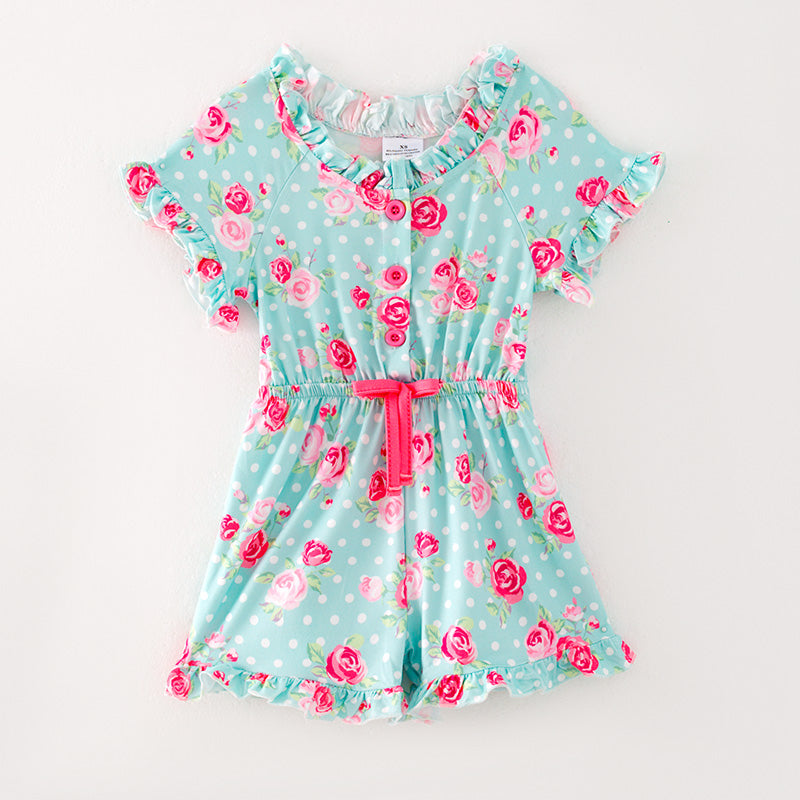 （In Stock L11-05-03)Girls Floral Print Lace Jumpsuit