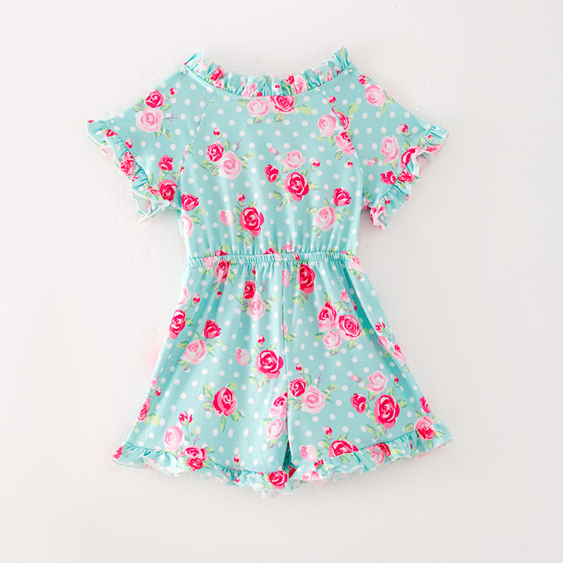 （In Stock L11-05-03)Girls Floral Print Lace Jumpsuit