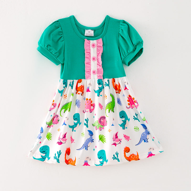 （In Stock L05-03-02）Girls Dinosaur Print Dress