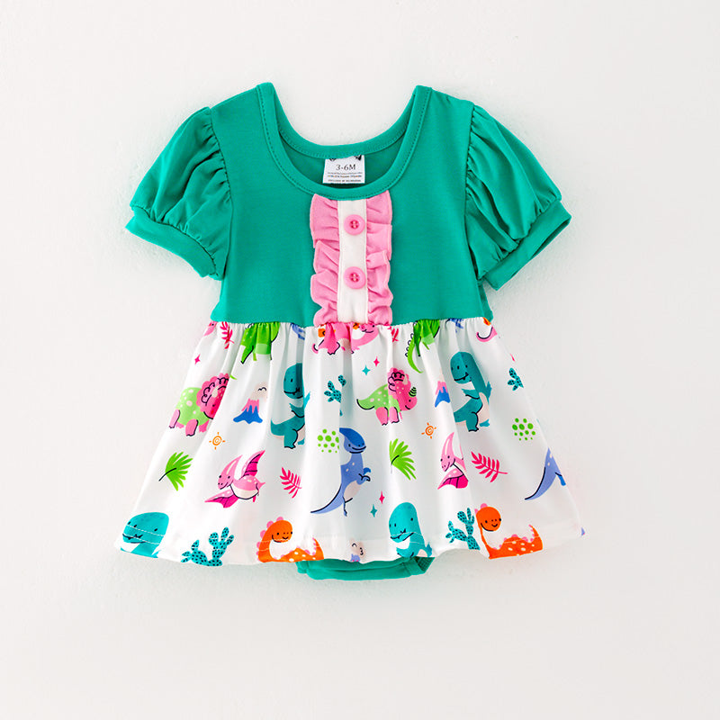 （In Stock L05-02-02）Baby Girls Dinosaur Print Romper