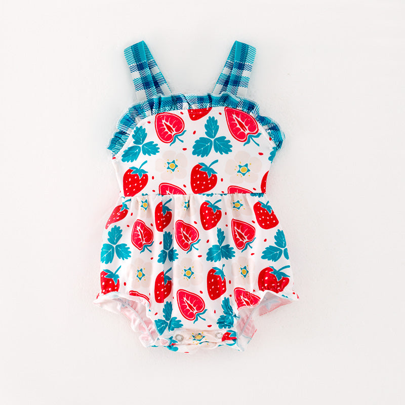 （In Stock L06-02-01)Baby Girls Strawberry Print Romper