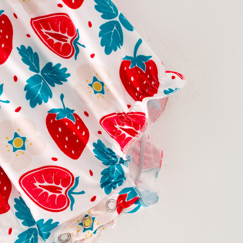 （In Stock L06-02-01)Baby Girls Strawberry Print Romper