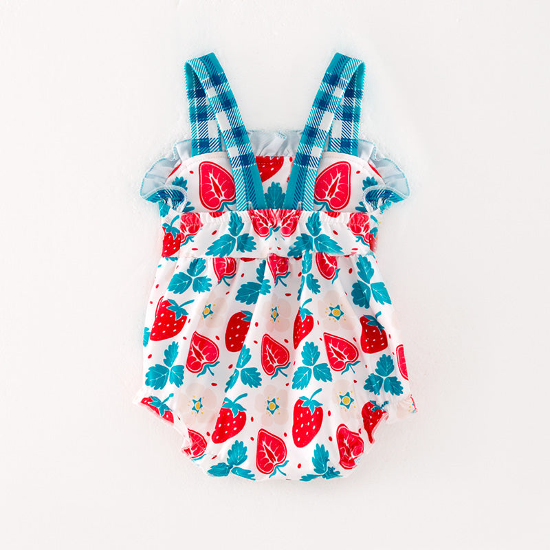 （In Stock L06-02-01)Baby Girls Strawberry Print Romper