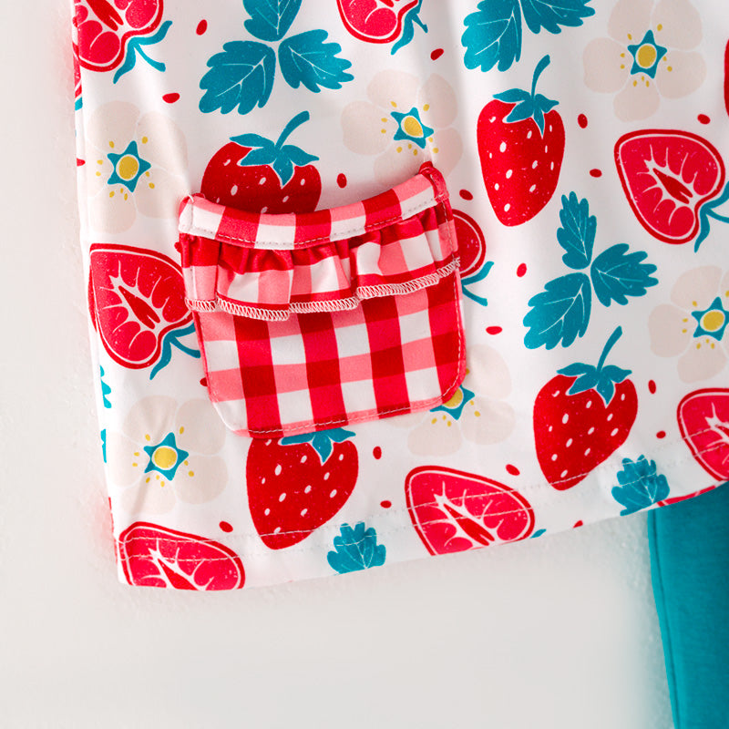 （In Stock L06-01-02）Girls Strawberry Print Short Set