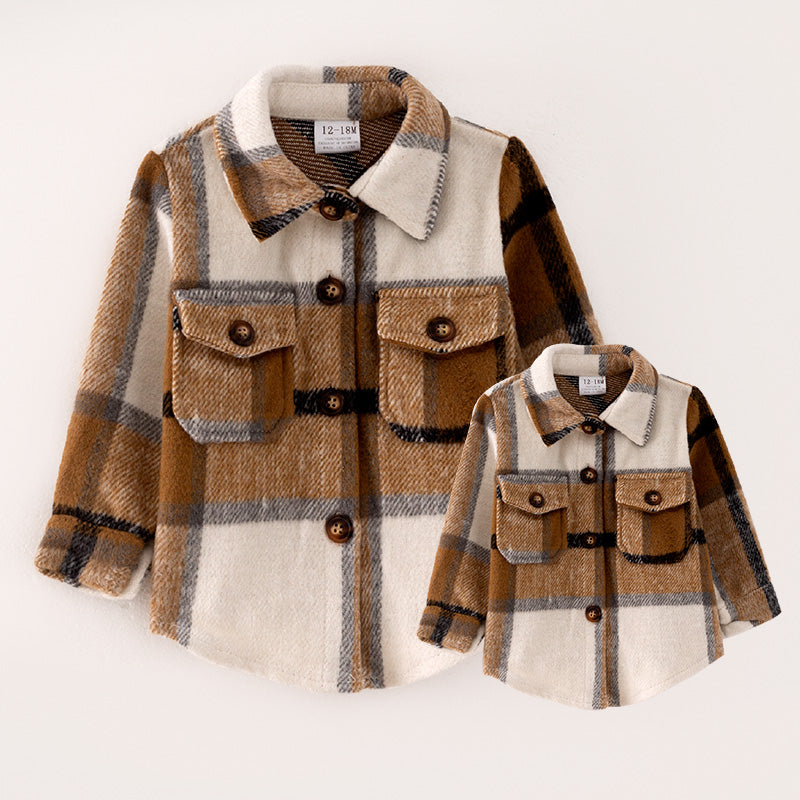 （In Stock G28-3-3 G31-3-1）Mommy and Me Fall Brown Plaid Coat