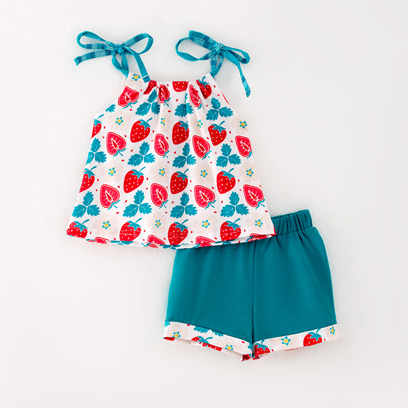 （In Stock L06-01-02）Girls Strawberry Print Short Set