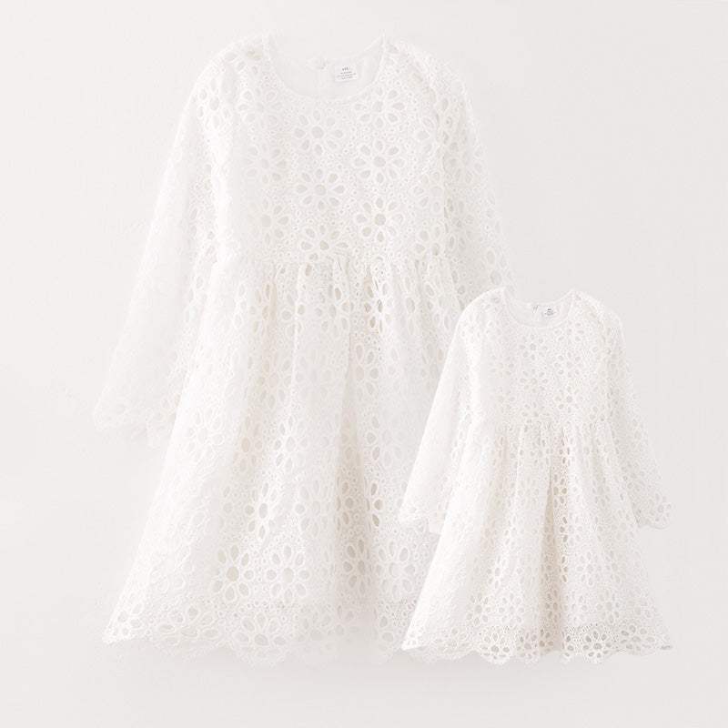 （In Stock G26-2-1）Mommy and Me Fall Lace Floral Dress