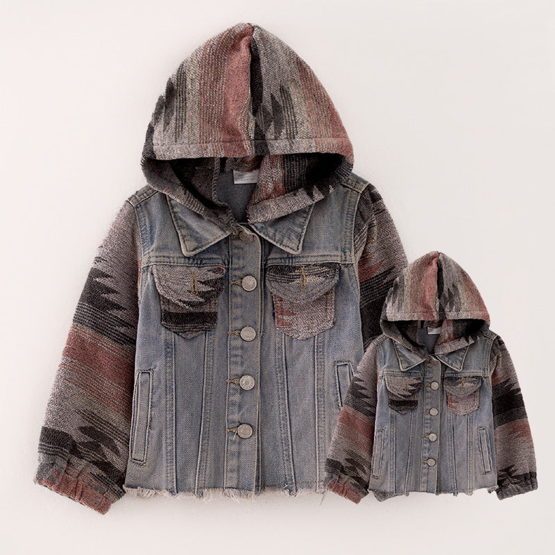 （In Stock L31-2-3 L30-3-3）Mommy and Me Fall Denim Patchwork Jacket