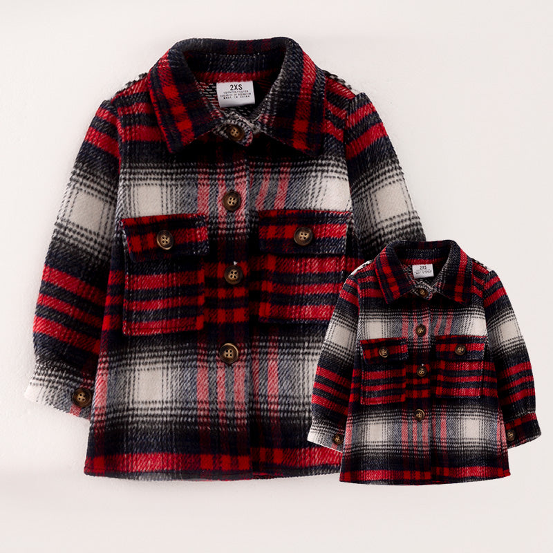 （In Stock L30-1-3）Mommy and Me Fall Red and Black Plaid Coat