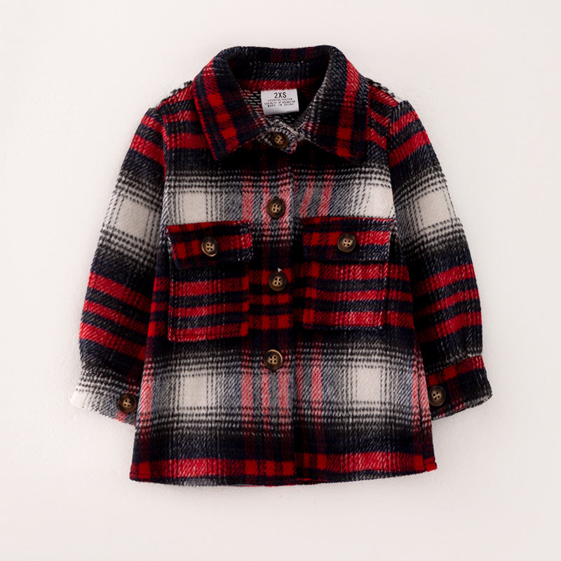 （In Stock L30-1-3）Mommy and Me Fall Red and Black Plaid Coat