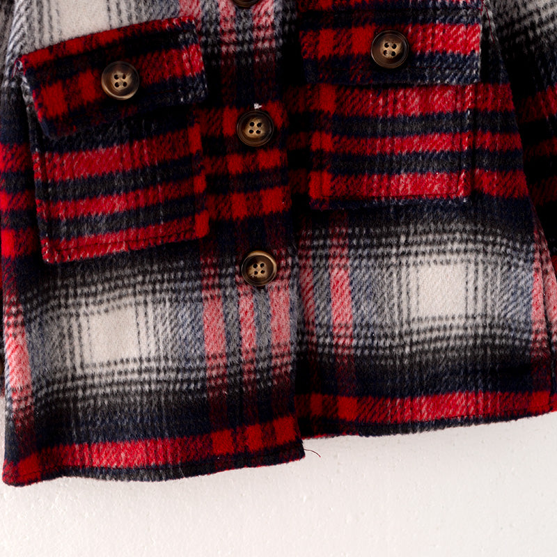 （In Stock L30-1-3）Mommy and Me Fall Red and Black Plaid Coat