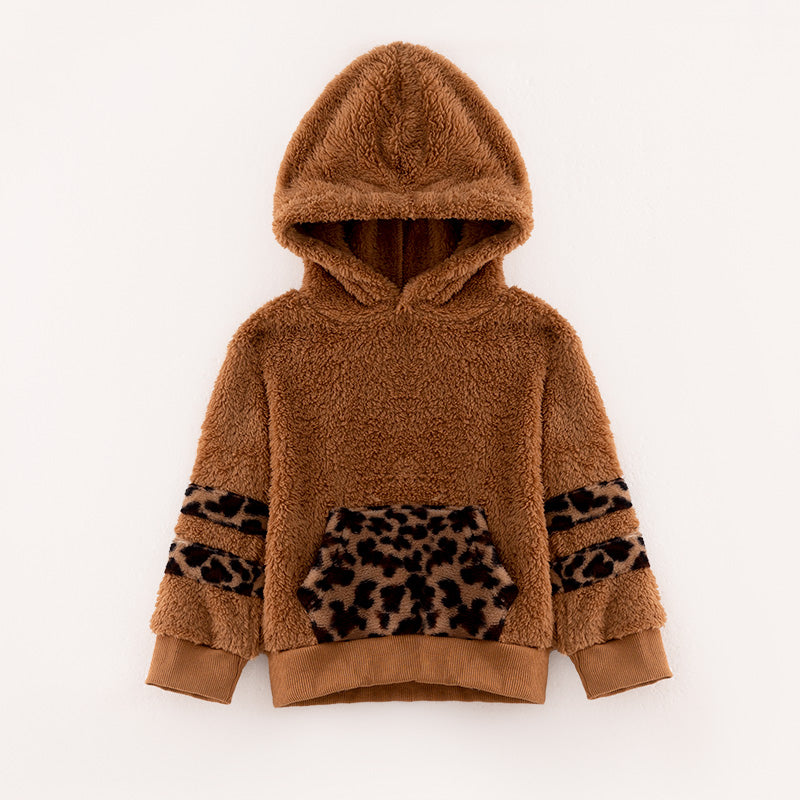 （In Stock L16-1-1）Girls Fall and Winter Brown Plush Hoodie