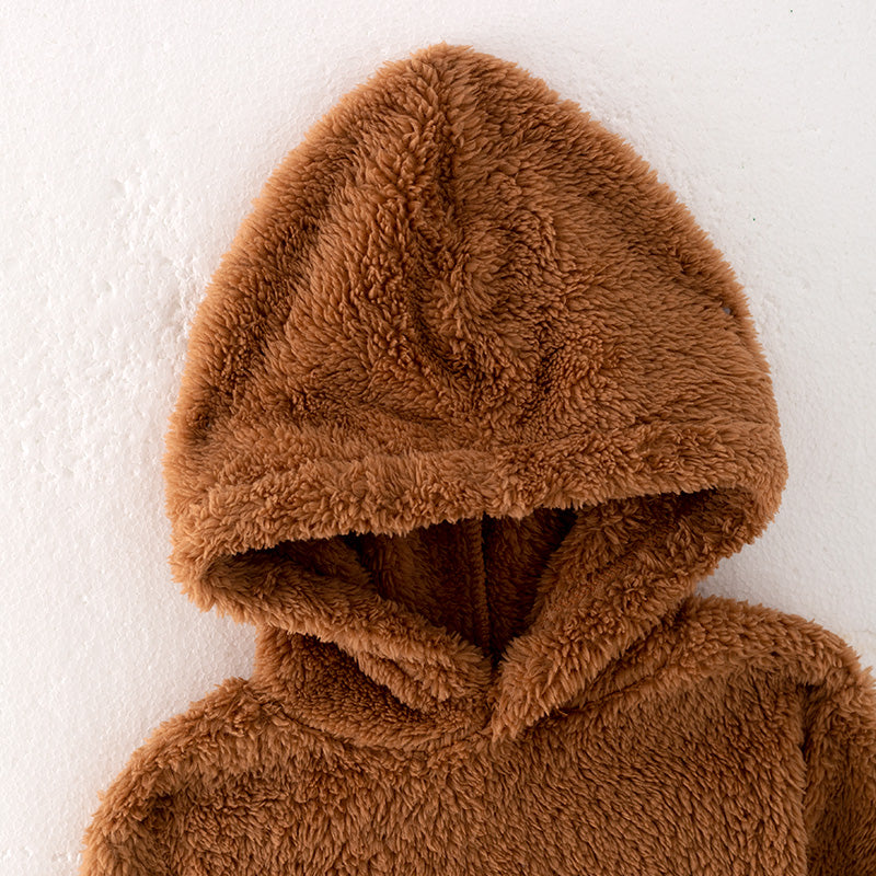 （In Stock L16-1-1）Girls Fall and Winter Brown Plush Hoodie