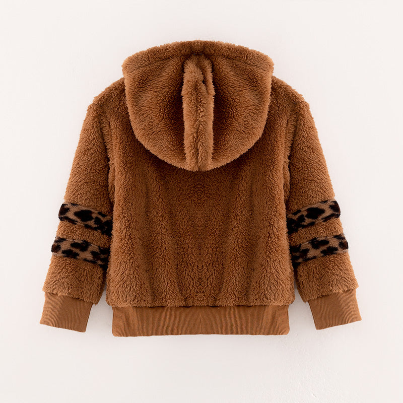 （In Stock L16-1-1）Girls Fall and Winter Brown Plush Hoodie