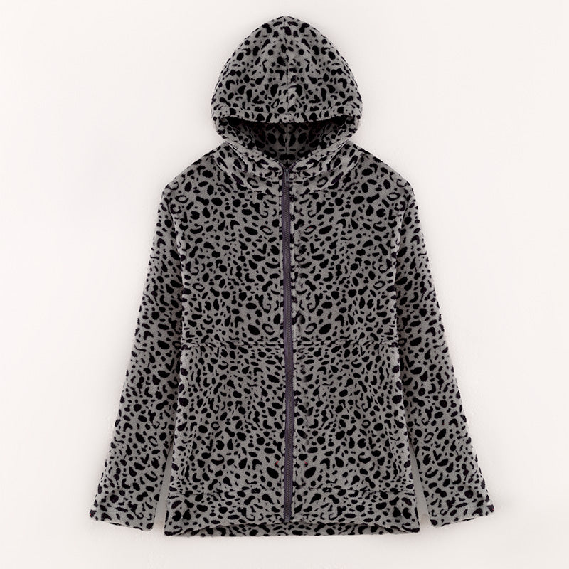 （In Stock L16-2-2）Adults Fall Grey Leopard Print Hoodie