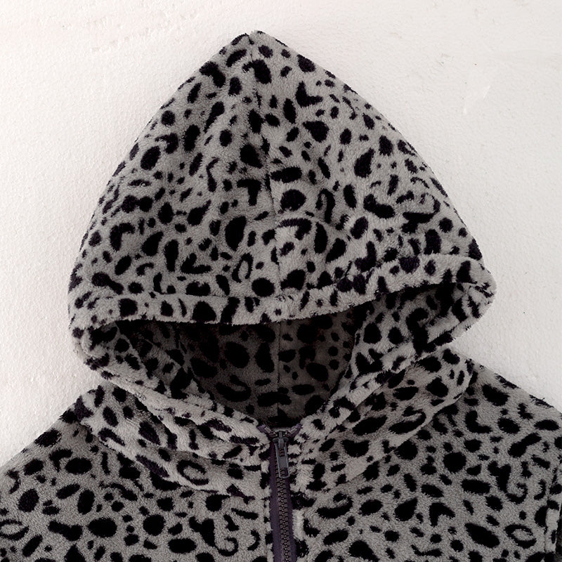 （In Stock L16-2-2）Adults Fall Grey Leopard Print Hoodie