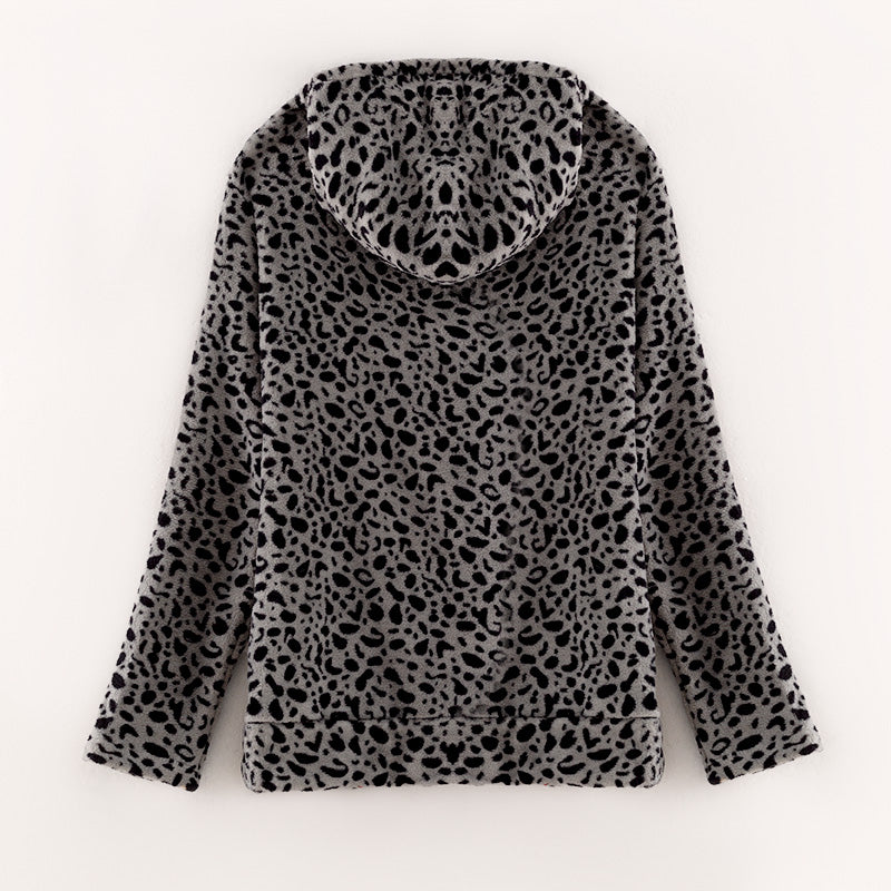 （In Stock L16-2-2）Adults Fall Grey Leopard Print Hoodie