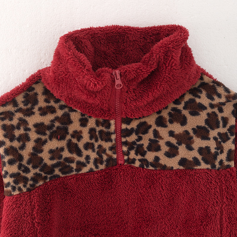 （In Stock L16-2-1）Adults Fall and Winter Dark Red Plush Coat