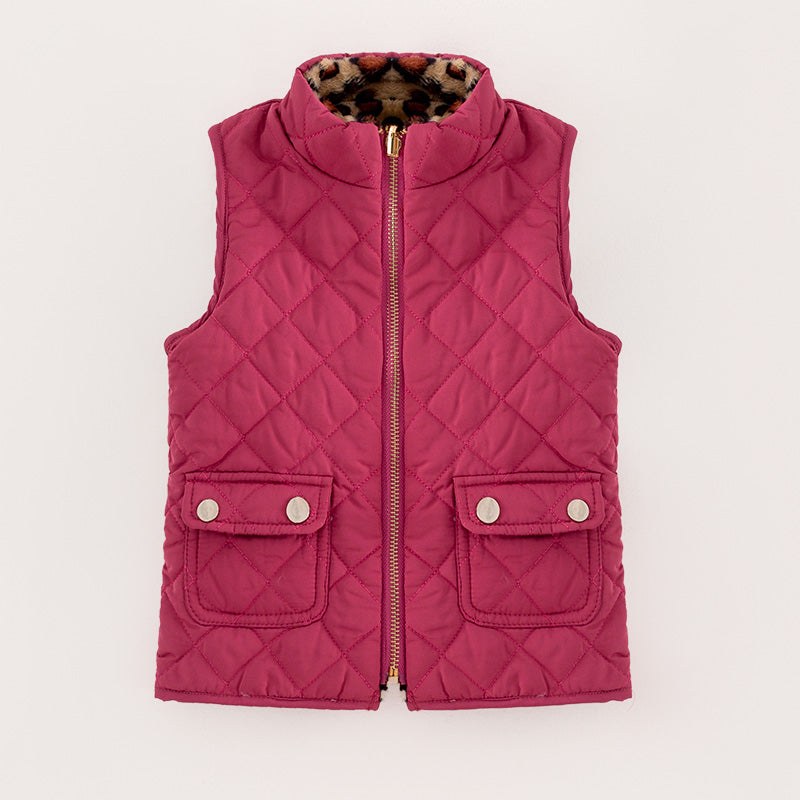 （In Stock L16-1-2）Girls Fall and Winter Fuchsia Reversible Vest