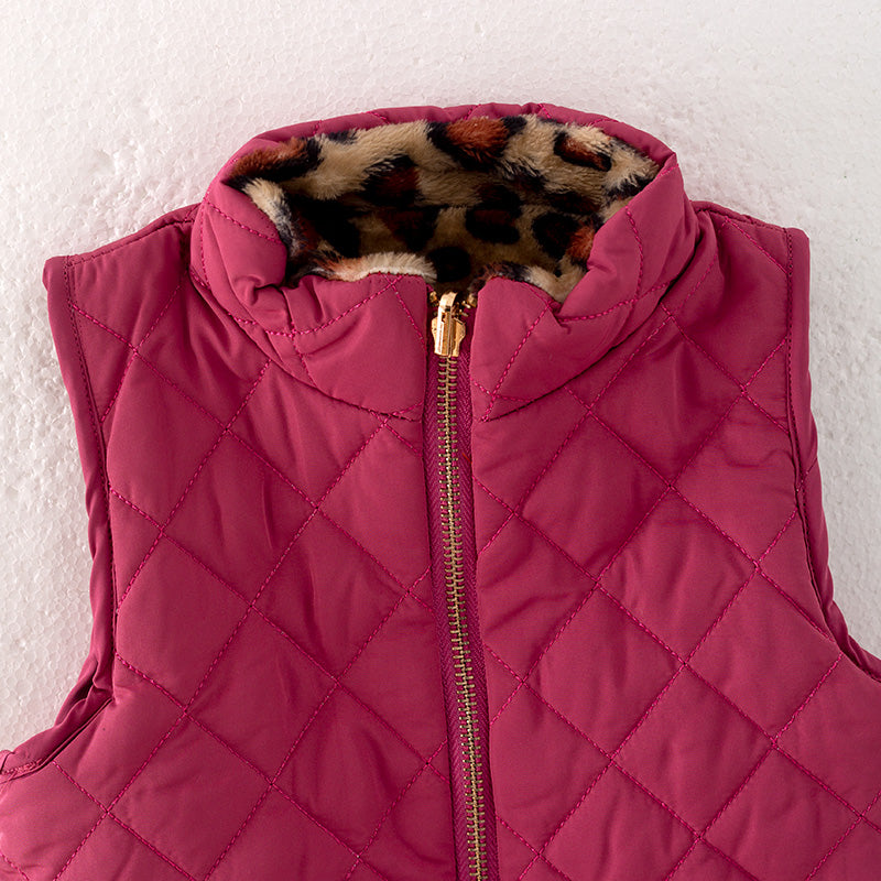 （In Stock L16-1-2）Girls Fall and Winter Fuchsia Reversible Vest