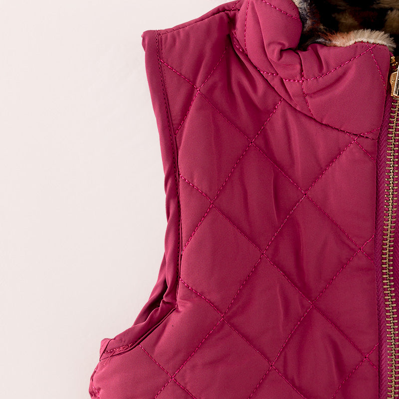 （In Stock L16-1-2）Girls Fall and Winter Fuchsia Reversible Vest