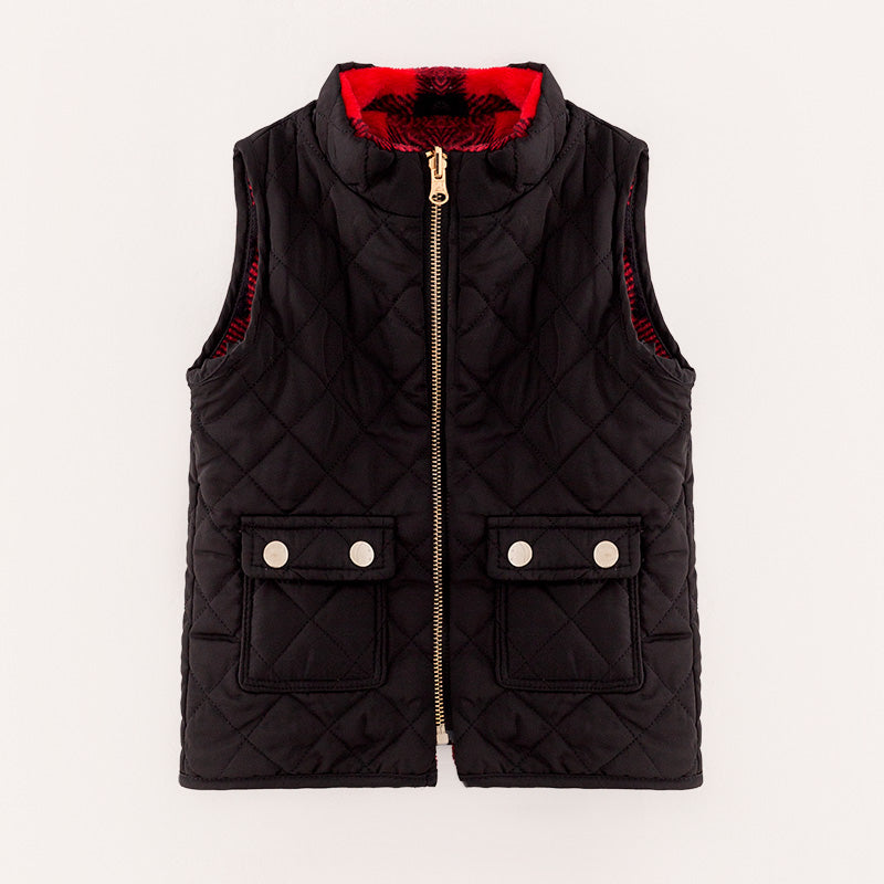 （In Stock L16-3-1 L16-1-1）Mommy and Me Black Reversible Vest