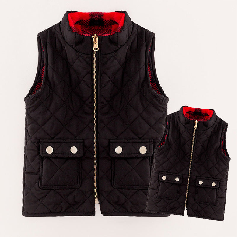 （In Stock L16-3-1 L16-1-1）Mommy and Me Black Reversible Vest