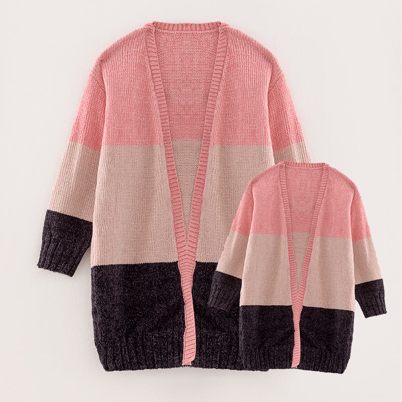 （In Stock L16-1-1 L17-1-1）Mommy and Me Fall Color-matching Sweater Cardigan