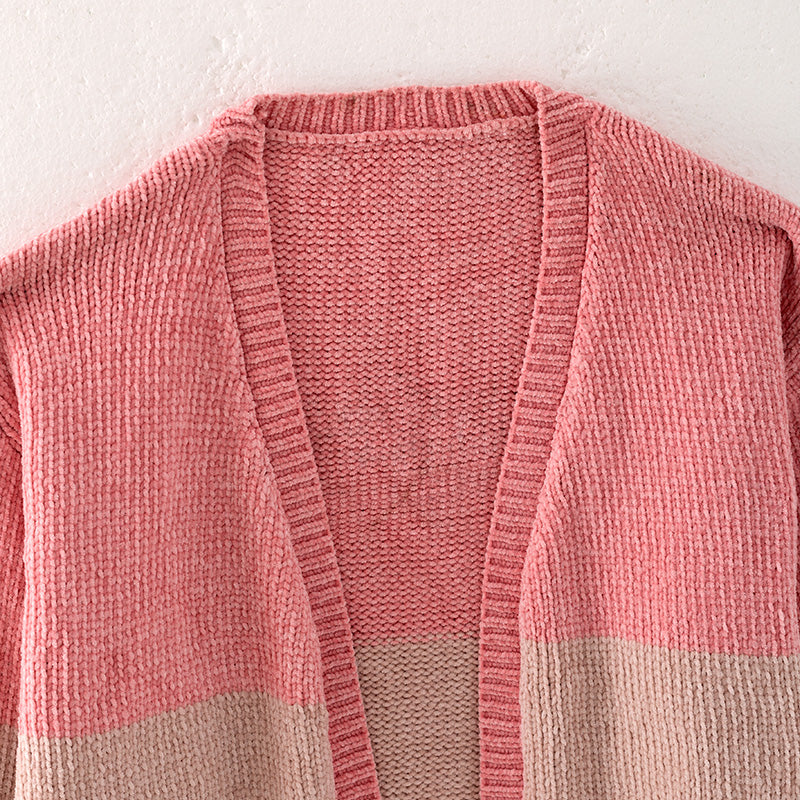 （In Stock L16-1-1 L17-1-1）Mommy and Me Fall Color-matching Sweater Cardigan