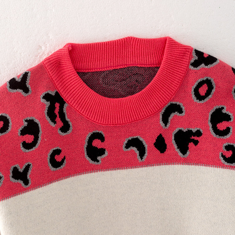 （In Stock L18-1-3）Adults Fall Pink Leopard Print Sweater