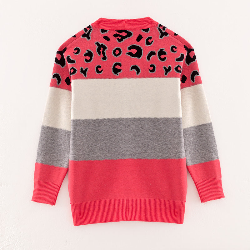 （In Stock L18-1-3）Adults Fall Pink Leopard Print Sweater