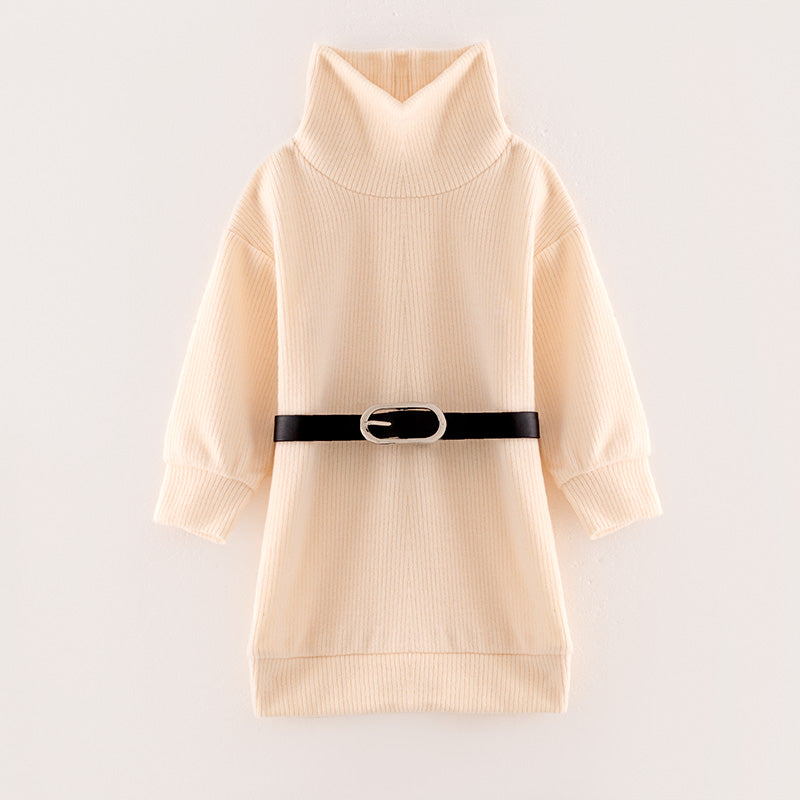 （In Stock L18-4-1）Girls Fall Cream Knit Dress with Belt